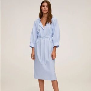 Mango Light Blue Belted Dress